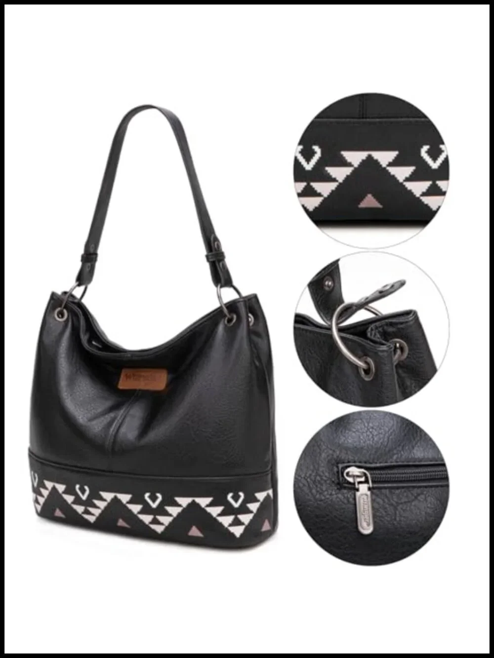 Hobo Bag with Aztec Design Faux Leather Shoulder Purse Crossbody